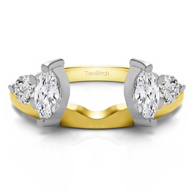 1 Ct. Round and Marquise Wedding Ring Wrap in Two Tone Gold
