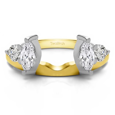 1 Ct. Round and Marquise Wedding Ring Wrap in Two Tone Gold