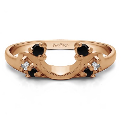0.15 Ct. Black and White Bypass Shared Prong Six Stone Ring Wrap in Rose Gold