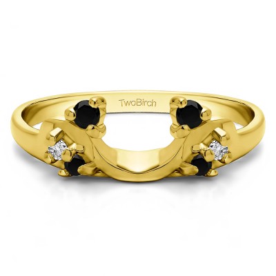 0.15 Ct. Black and White Bypass Shared Prong Six Stone Ring Wrap in Yellow Gold