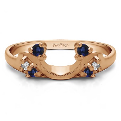 0.15 Ct. Sapphire and Diamond Bypass Shared Prong Six Stone Ring Wrap in Rose Gold