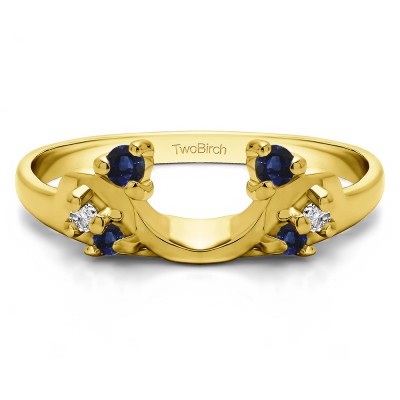 0.15 Ct. Sapphire and Diamond Bypass Shared Prong Six Stone Ring Wrap in Yellow Gold