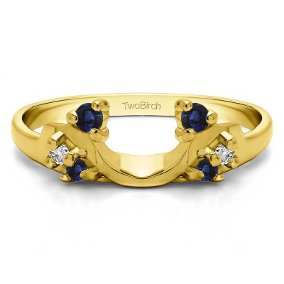 0.15 Ct. Sapphire and Diamond Bypass Shared Prong Six Stone Ring Wrap in Yellow Gold