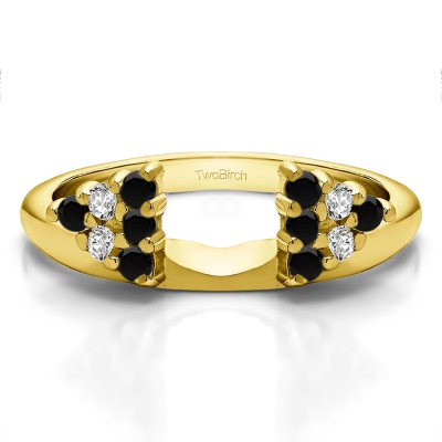 0.25 Ct. Black and White Twelve Stone Shared Prong Cluster Ring Wrap Enhancer in Yellow Gold
