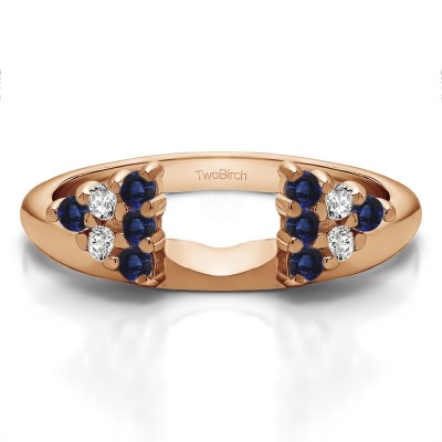 0.25 Ct. Sapphire and Diamond Twelve Stone Shared Prong Cluster Ring Wrap Enhancer in Rose Gold