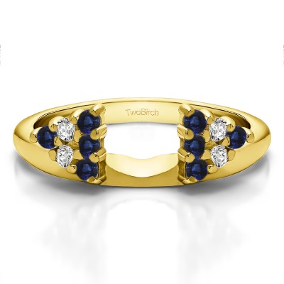 0.25 Ct. Sapphire and Diamond Twelve Stone Shared Prong Cluster Ring Wrap Enhancer in Yellow Gold