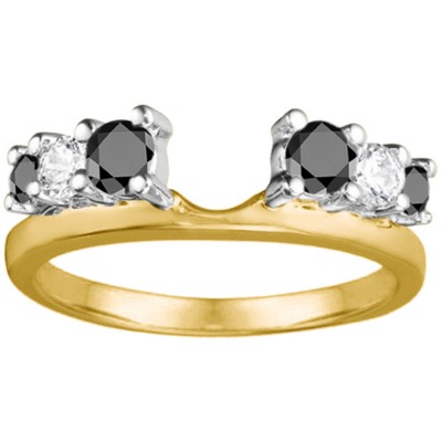 0.5 Ct. Black and White Double Shared Prong Graduated Six Stone Ring Wrap in Two Tone Gold
