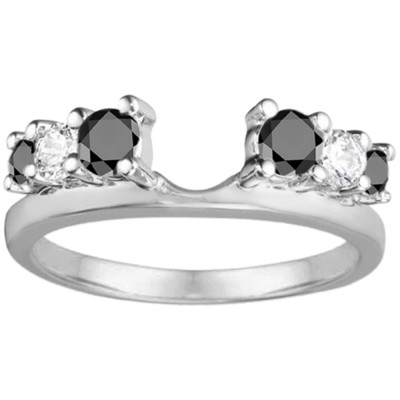 1 Ct. Black and White Double Shared Prong Graduated Six Stone Ring Wrap