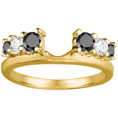 0.5 Ct. Black and White Double Shared Prong Graduated Six Stone Ring Wrap in Yellow Gold