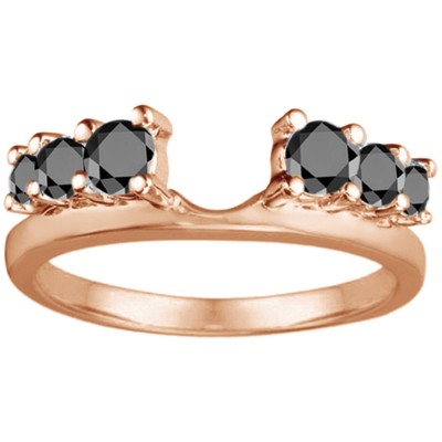 0.5 Ct. Black Double Shared Prong Graduated Six Stone Ring Wrap in Rose Gold