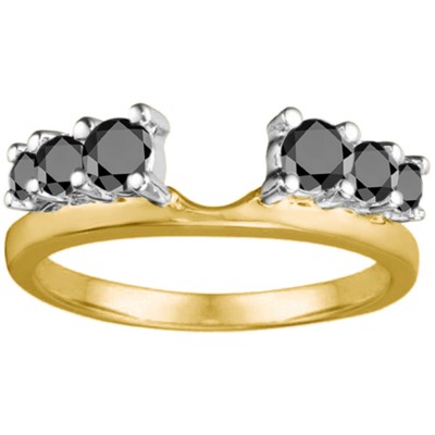 0.5 Ct. Black Double Shared Prong Graduated Six Stone Ring Wrap in Two Tone Gold