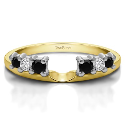 0.25 Ct. Black and White Double Shared Prong Graduated Six Stone Ring Wrap in Two Tone Gold