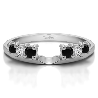 0.25 Ct. Black and White Double Shared Prong Graduated Six Stone Ring Wrap