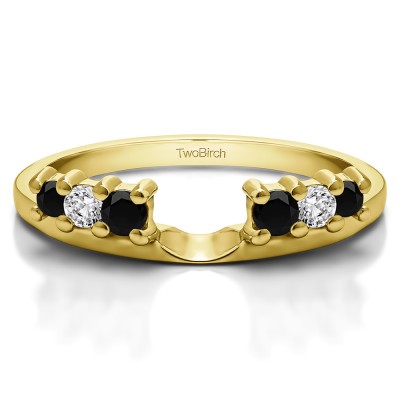 0.25 Ct. Black and White Double Shared Prong Graduated Six Stone Ring Wrap in Yellow Gold