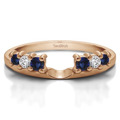 0.25 Ct. Sapphire and Diamond Double Shared Prong Graduated Six Stone Ring Wrap in Rose Gold