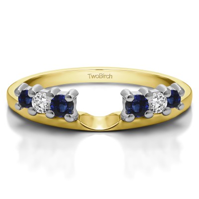 0.25 Ct. Sapphire and Diamond Double Shared Prong Graduated Six Stone Ring Wrap in Two Tone Gold