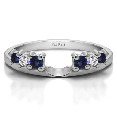 0.25 Ct. Sapphire and Diamond Double Shared Prong Graduated Six Stone Ring Wrap