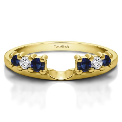 0.25 Ct. Sapphire and Diamond Double Shared Prong Graduated Six Stone Ring Wrap in Yellow Gold