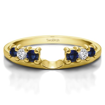 0.25 Ct. Sapphire and Diamond Double Shared Prong Graduated Six Stone Ring Wrap in Yellow Gold