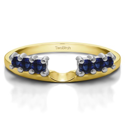 0.25 Ct. Sapphire Double Shared Prong Graduated Six Stone Ring Wrap in Two Tone Gold