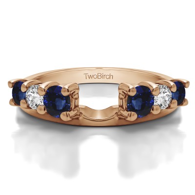 0.75 Ct. Sapphire and Diamond Double Shared Prong Graduated Six Stone Ring Wrap in Rose Gold