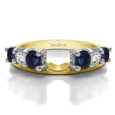 0.75 Ct. Sapphire and Diamond Double Shared Prong Graduated Six Stone Ring Wrap in Two Tone Gold