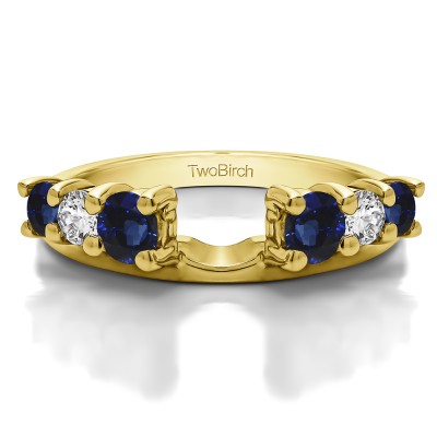 0.75 Ct. Sapphire and Diamond Double Shared Prong Graduated Six Stone Ring Wrap in Yellow Gold