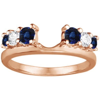 0.5 Ct. Sapphire and Diamond Double Shared Prong Graduated Six Stone Ring Wrap in Rose Gold