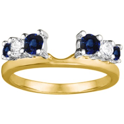 1 Ct. Sapphire and Diamond Double Shared Prong Graduated Six Stone Ring Wrap in Two Tone Gold