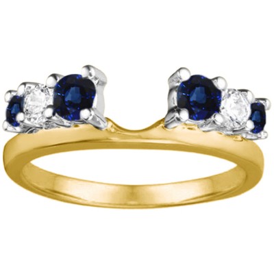 0.5 Ct. Sapphire and Diamond Double Shared Prong Graduated Six Stone Ring Wrap in Two Tone Gold