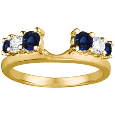 0.5 Ct. Sapphire and Diamond Double Shared Prong Graduated Six Stone Ring Wrap in Yellow Gold