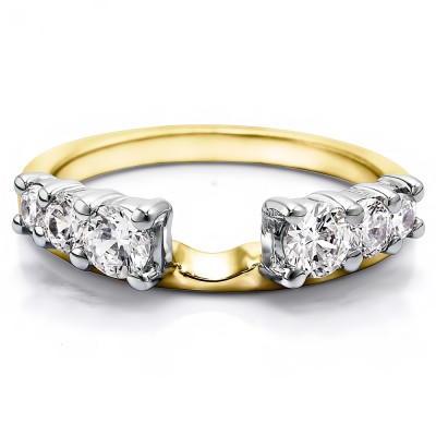 1 Ct. Double Shared Prong Graduated Six Stone Ring Wrap in Two Tone Gold