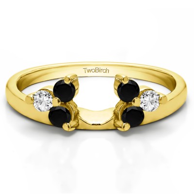0.33 Ct. Black and White Three Stone Cluster Ring Wrap Enhancer  in Yellow Gold
