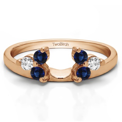 0.12 Ct. Sapphire and Diamond Three Stone Cluster Ring Wrap Enhancer  in Rose Gold