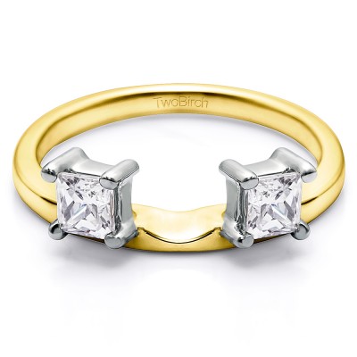 0.25 Ct. Two Stone Princess Cut Ring Wrap Enhancer in Two Tone Gold