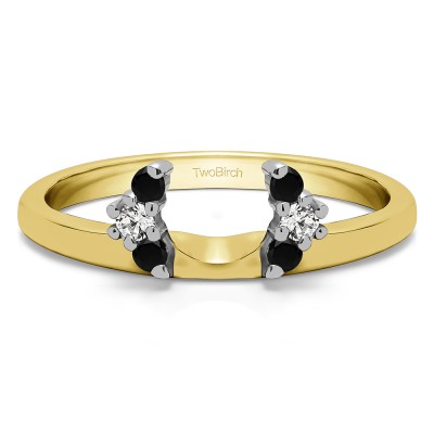 0.13 Ct. Black and White Round Half Round Halo Ring Wrap  in Two Tone Gold