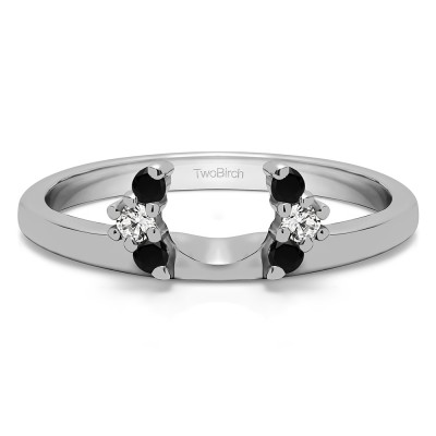 0.13 Ct. Black and White Round Half Round Halo Ring Wrap