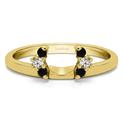 0.13 Ct. Black and White Round Half Round Halo Ring Wrap  in Yellow Gold
