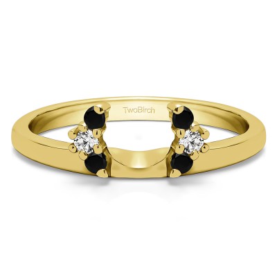 0.13 Ct. Black and White Round Half Round Halo Ring Wrap  in Yellow Gold