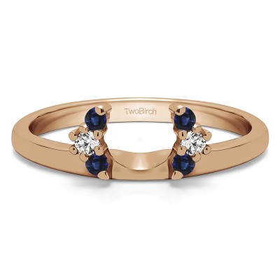 0.13 Ct. Sapphire and Diamond Round Half Round Halo Ring Wrap  in Rose Gold