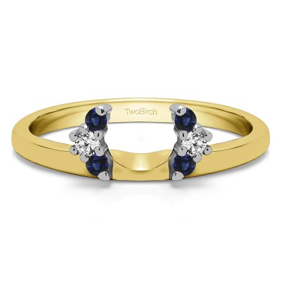 0.13 Ct. Sapphire and Diamond Round Half Round Halo Ring Wrap  in Two Tone Gold
