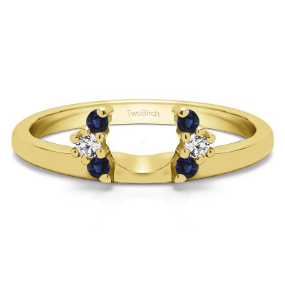 0.13 Ct. Sapphire and Diamond Round Half Round Halo Ring Wrap  in Yellow Gold