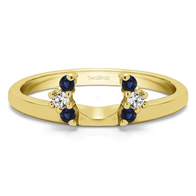 0.13 Ct. Sapphire and Diamond Round Half Round Halo Ring Wrap  in Yellow Gold