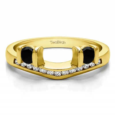 0.42 Ct. Black and White Two Stone Anniversary Ring Wrap in Yellow Gold