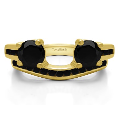 0.75 Ct. Black Two Stone Ring Wrap with Channel Set Band in Yellow Gold