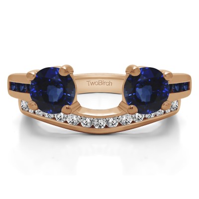 0.65 Ct. Sapphire and Diamond Two Stone Ring Wrap with Channel Set Band in Rose Gold