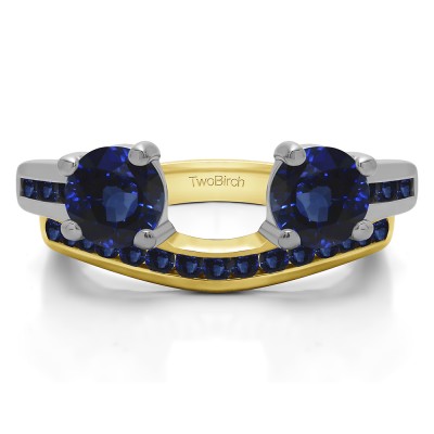 0.65 Ct. Sapphire Two Stone Ring Wrap with Channel Set Band in Two Tone Gold