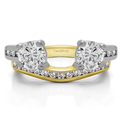 0.75 Ct. Two Stone Ring Wrap with Channel Set Band in Two Tone Gold