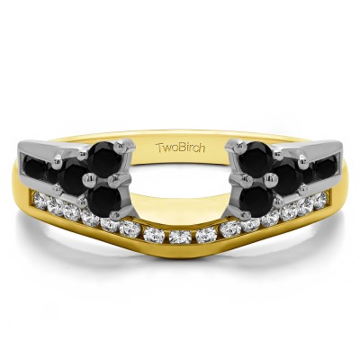 0.5 Ct. Black and White Round Cluster Anniversary ring wrap in Two Tone Gold