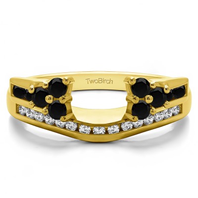 0.5 Ct. Black and White Round Cluster Anniversary ring wrap in Yellow Gold